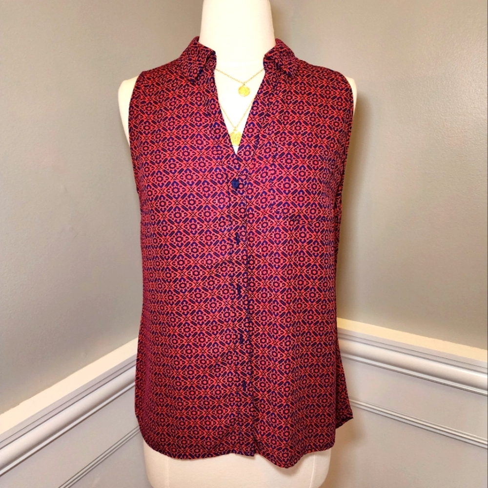 The Limited Ashton Small Sleeveless Shirt, Red, Berry,Royal Blue Pattern